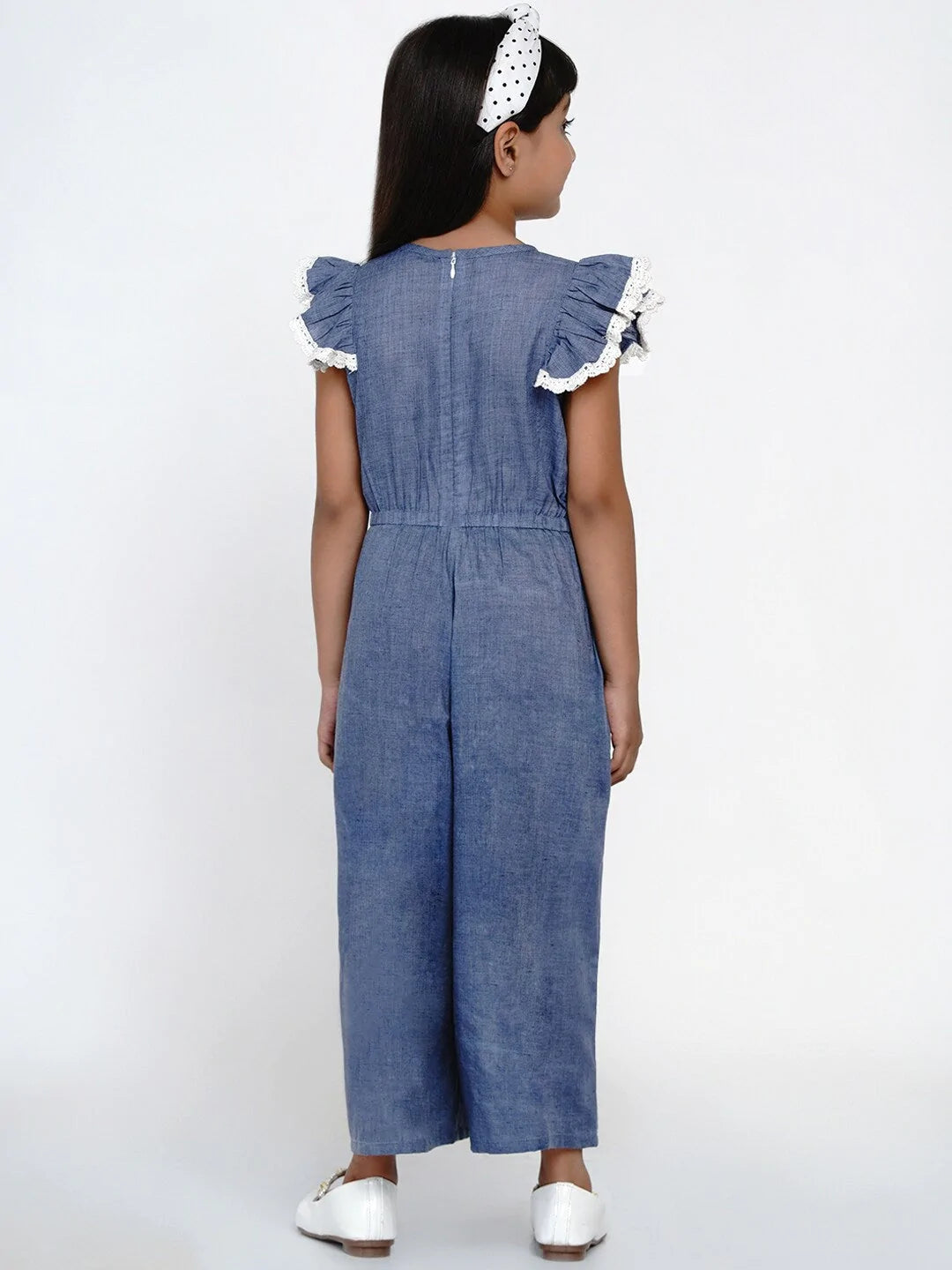 NOZ2TOZ Blue & White Solid Basic Jumpsuit For Girls - Distacart