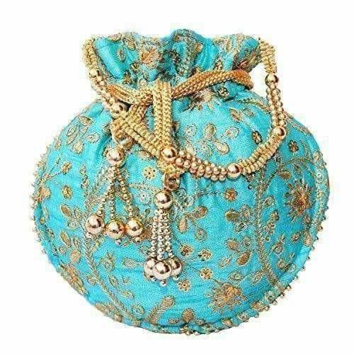 Ethnic Clutch Silk Potli Batwa Pouch Bag with Metal Bead work Gift For Women - Distacart