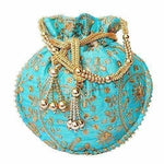 Thumbnail for Ethnic Clutch Silk Potli Batwa Pouch Bag with Metal Bead work Gift For Women - Distacart