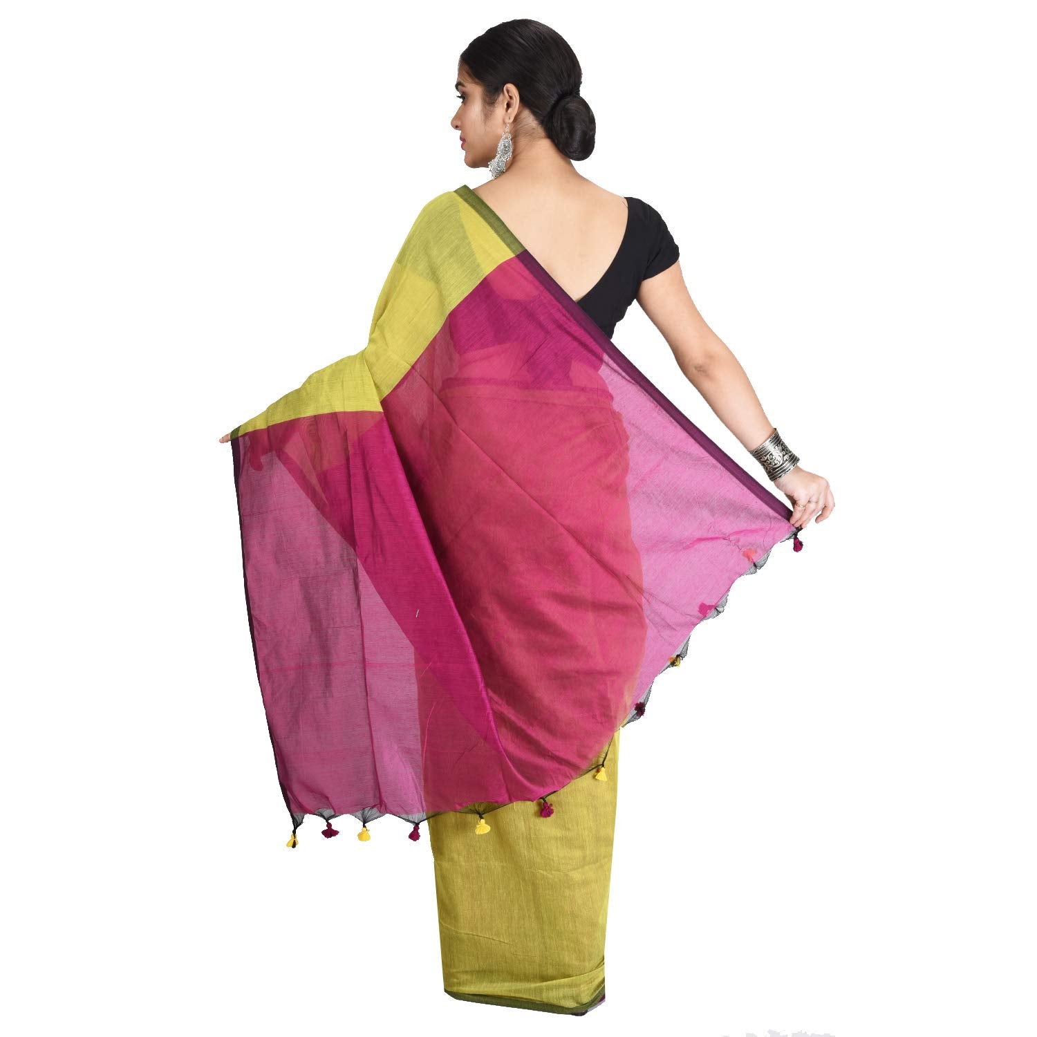 Desh Bidesh Bengal Cotton Tant Women's Bengal Half Half Ghicha Handloom Cotton Silk Saree With Blouse Piece - Distacart