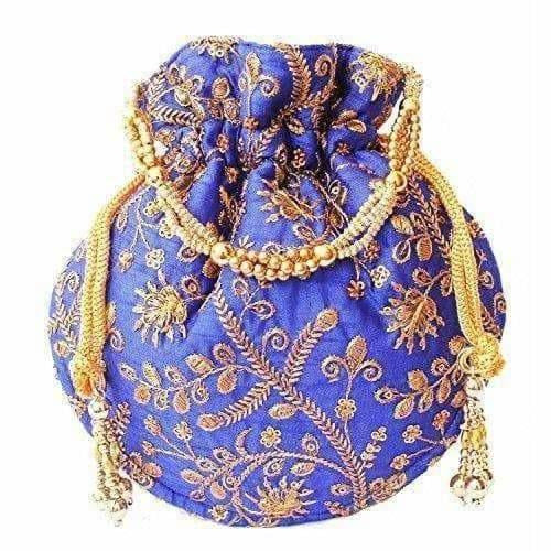 Ethnic Clutch Silk Potli Batwa Pouch Bag with Metal Bead work Gift For Women - Distacart