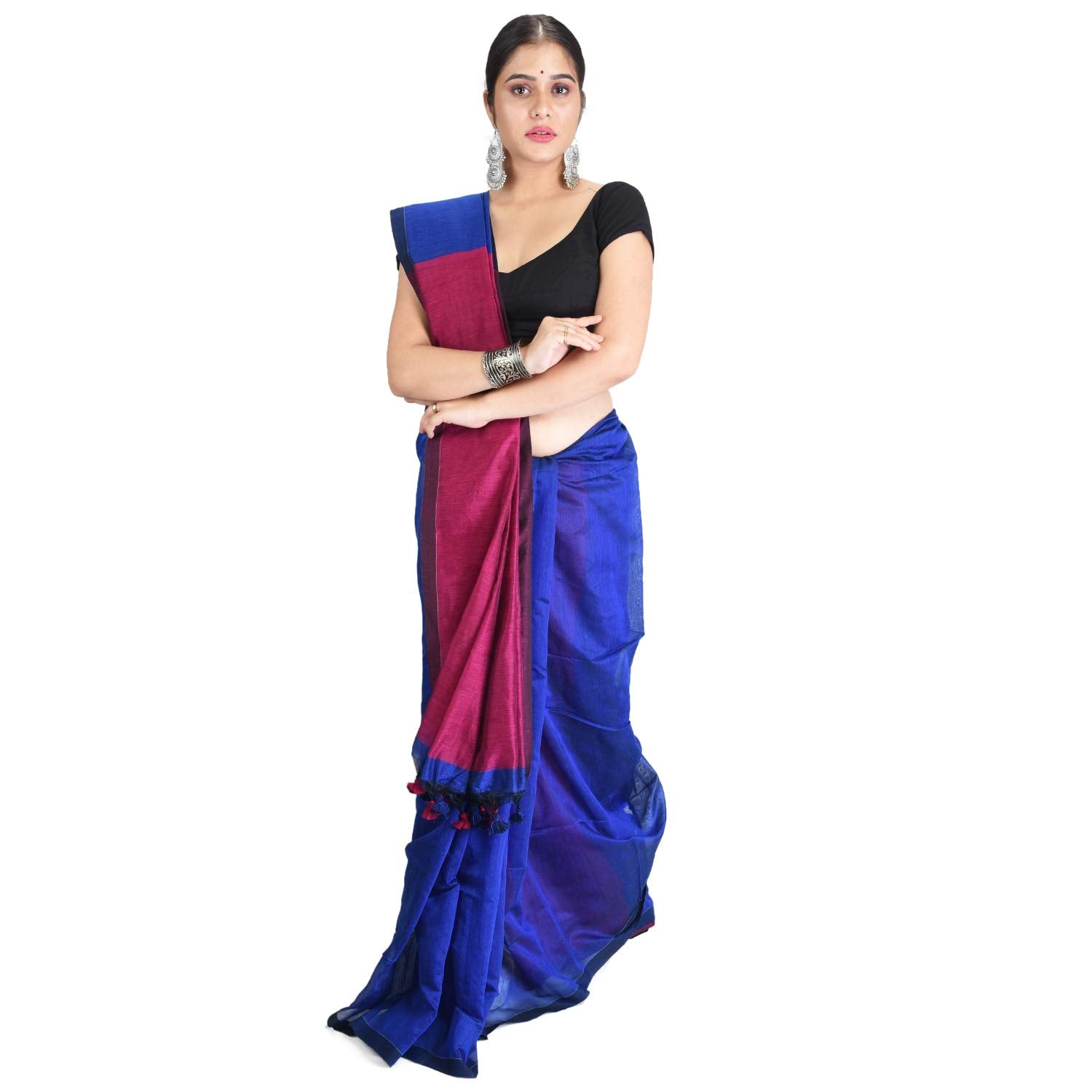 Desh Bidesh Women's Cotton Silk Bengal Half-Half Ghicha Handloom Woven Saree With Blouse Piece - Distacart