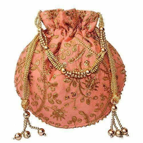 Ethnic Clutch Silk Potli Batwa Pouch Bag with Metal Bead work Gift For Women - Distacart