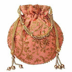 Thumbnail for Ethnic Clutch Silk Potli Batwa Pouch Bag with Metal Bead work Gift For Women - Distacart