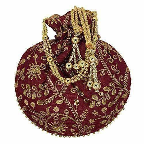 Ethnic Clutch Silk Potli Batwa Pouch Bag with Metal Bead work Gift For Women - Distacart