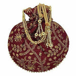 Thumbnail for Ethnic Clutch Silk Potli Batwa Pouch Bag with Metal Bead work Gift For Women - Distacart
