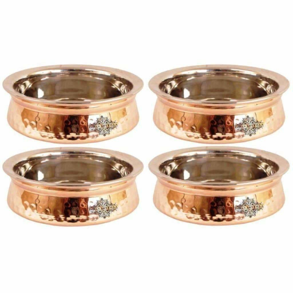 Steel Copper Handi Bowl Hammered Design Serving Dishes - Set of 4 - Distacart