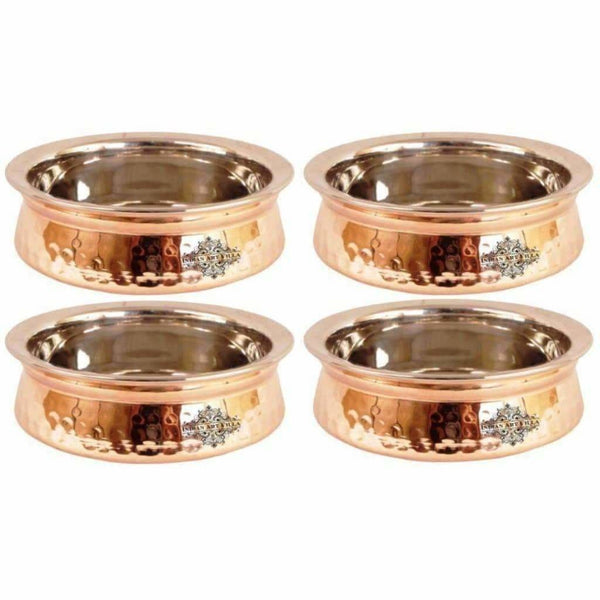 Steel Copper Handi Bowl Hammered Design Serving Dishes - Set of 4 - Distacart