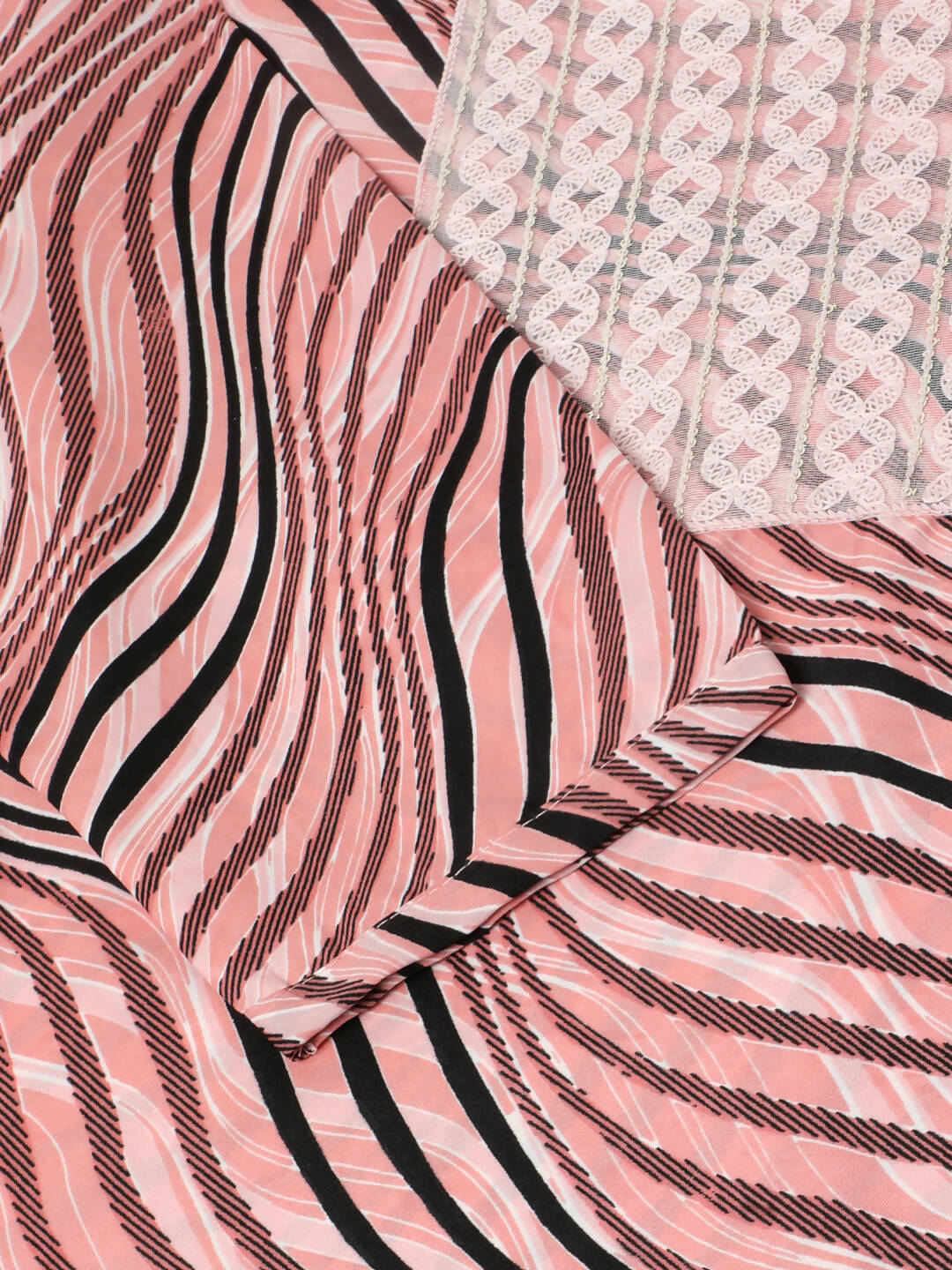 Peach Poly Crepe Digital Printed Top with Matching Bottom - Preeti - Distacart
