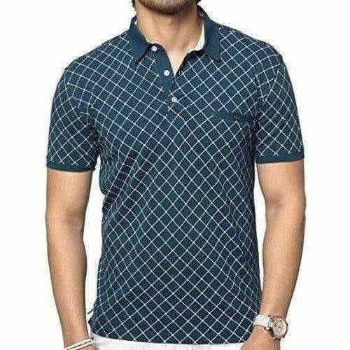 Men's Cotton Printed Green Polo Tshirt Half Sleeve - Distacart