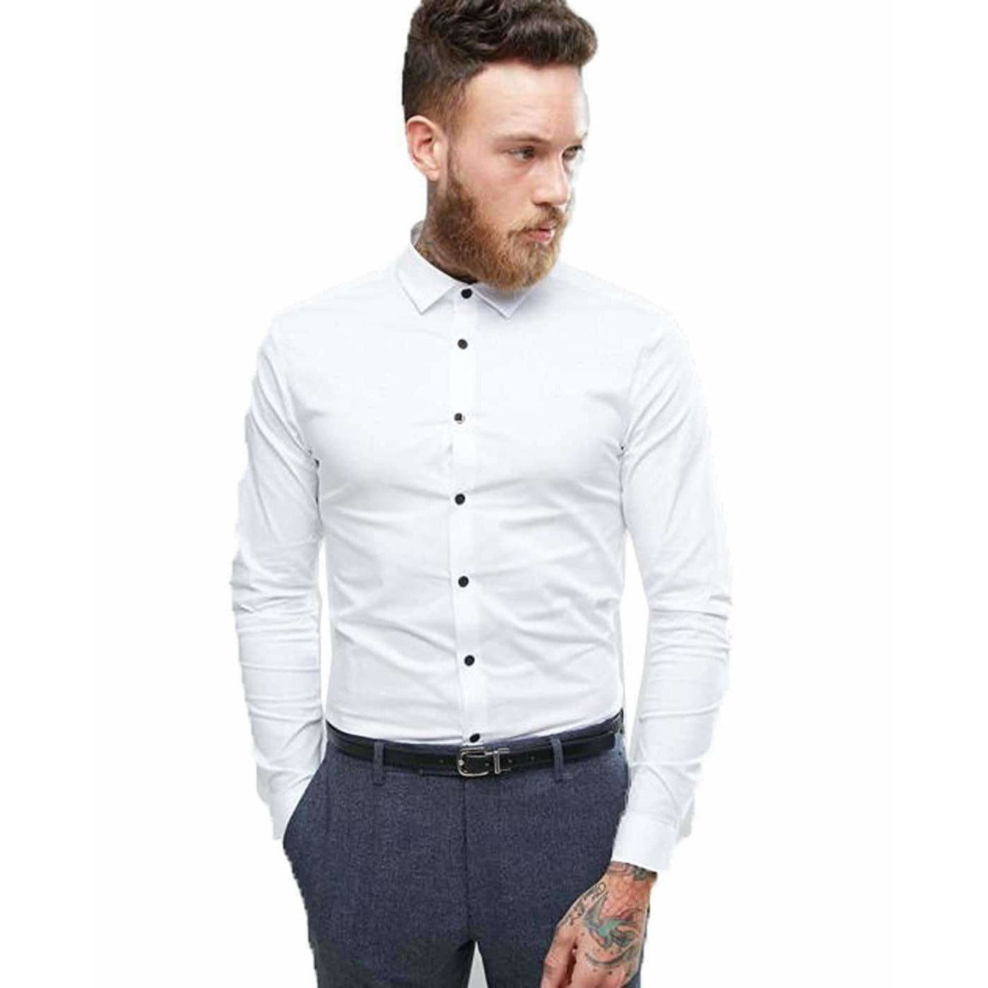 Men's Contrast Button Slim Fit Formal Shirt - Distacart
