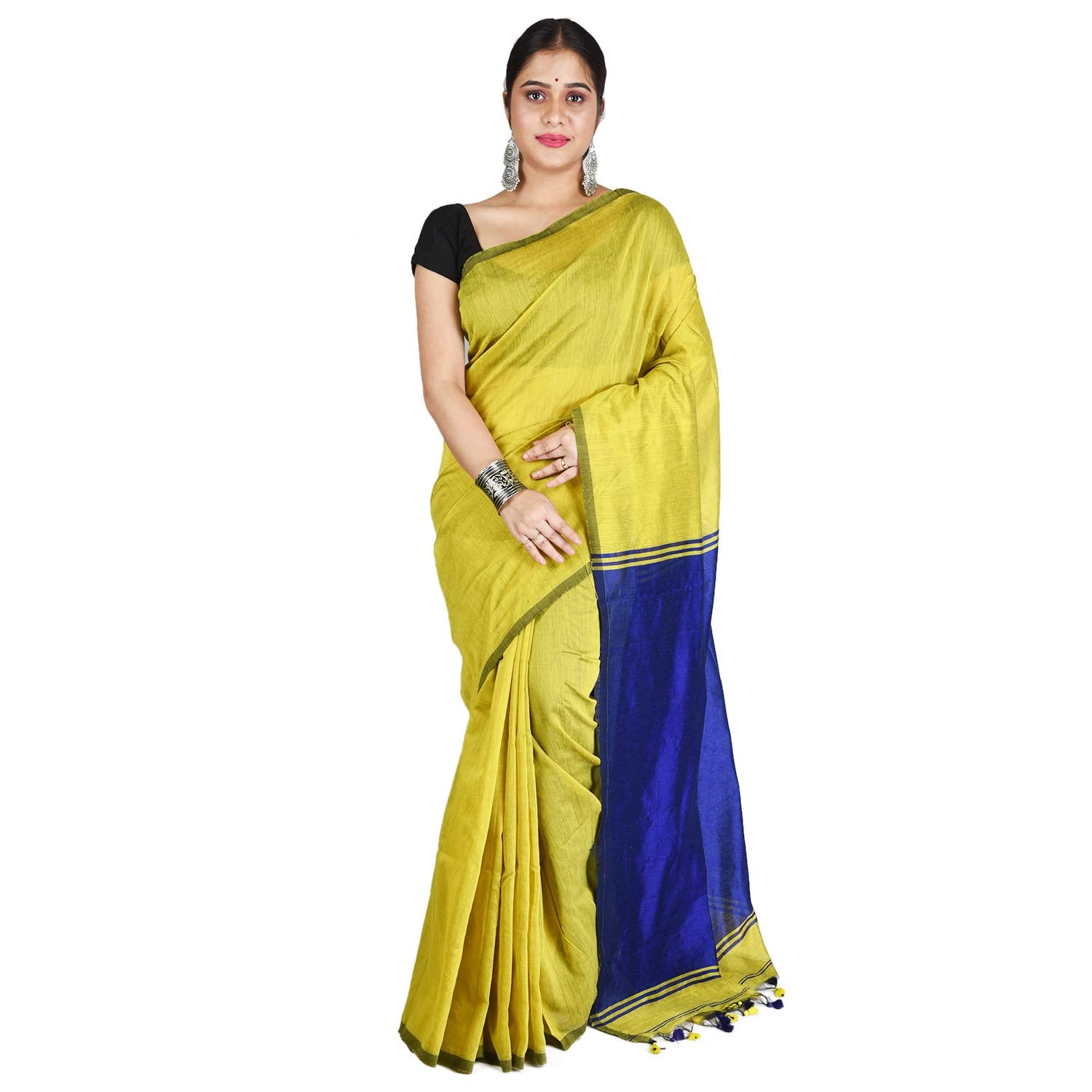 Desh Bidesh Bengal Cotton Tant Women's Bengal Half Half Ghicha Handloom Cotton Silk Saree With Blouse Piece - Distacart