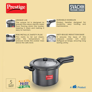  Anodized Outer Lid Pressure Cooker, 5 Litres, Black