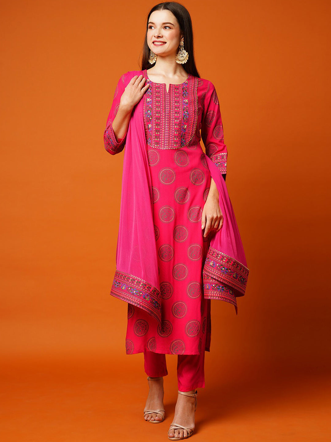 Kalini Ethnic Motifs Printed Regular Kurta with Trousers & Dupatta - Distacart