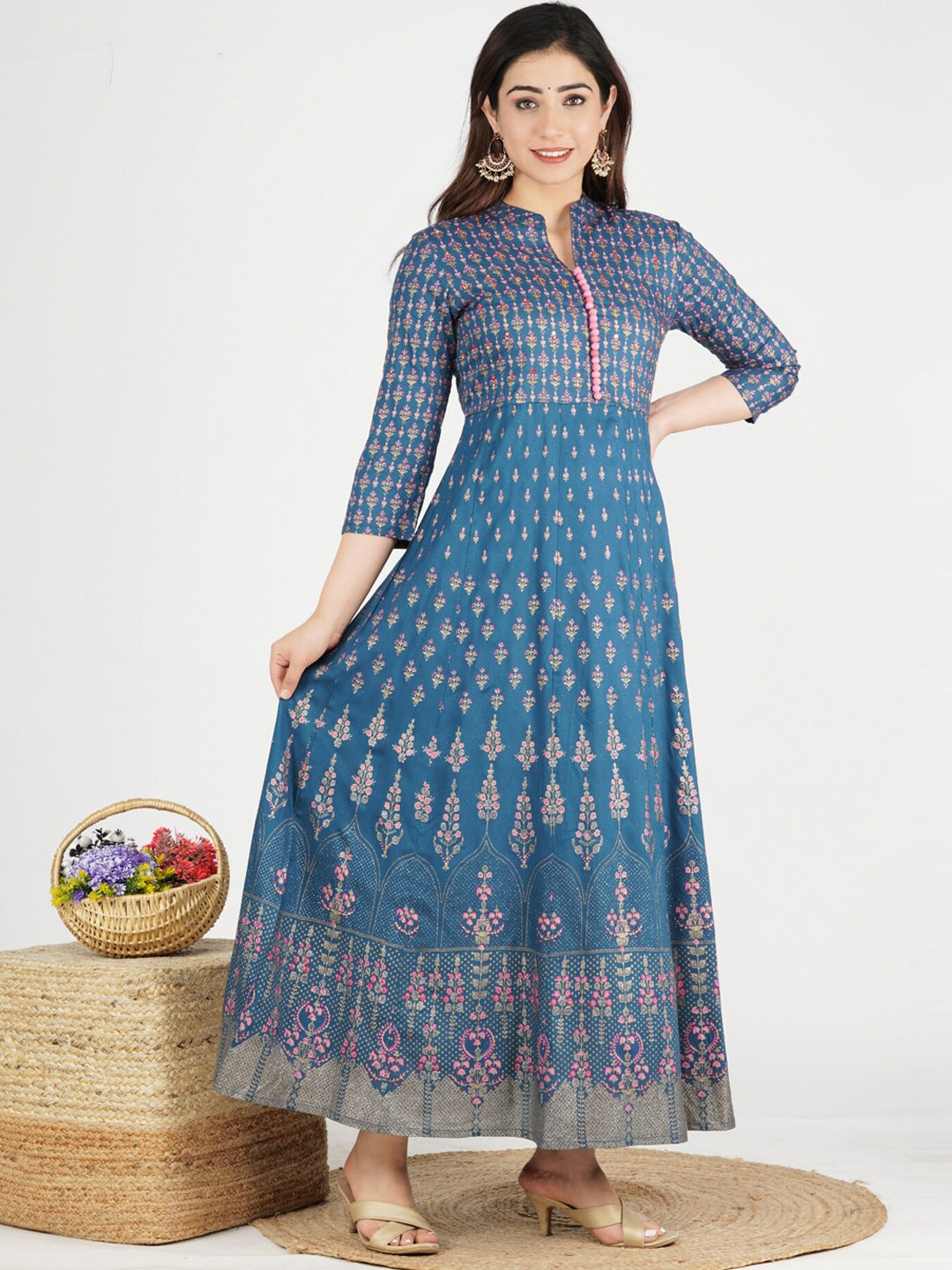 Kalini Women Blue Ethnic Motifs Printed Anarkali Kurta - Distacart