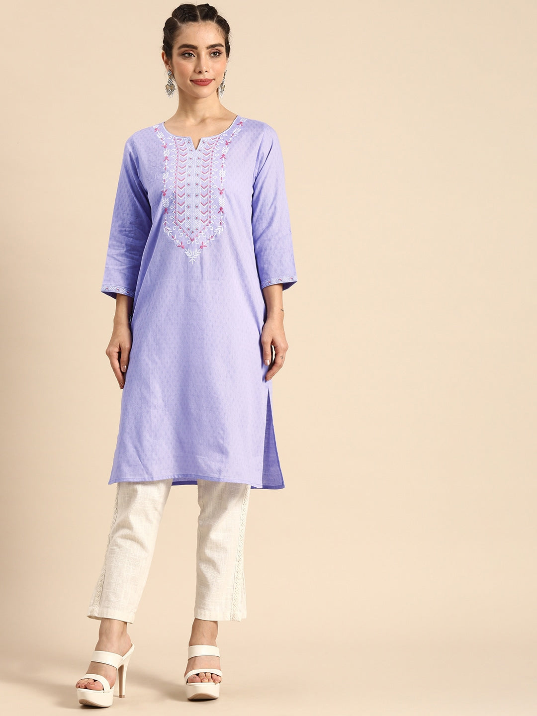 Sangria Women Lavender Yoke Design Kurta - Distacart