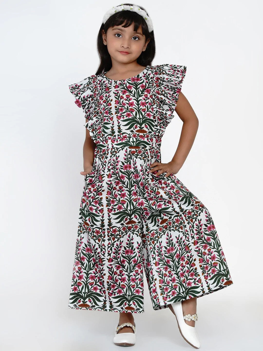NOZ2TOZ Multicoloured Floral Printed Basic Jumpsuit For Girls - Distacart