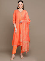 Thumbnail for HERE&NOW Ethnic Motifs Printed Thread Work Angrakha Kurta with Palazzos & Dupatta - Distacart