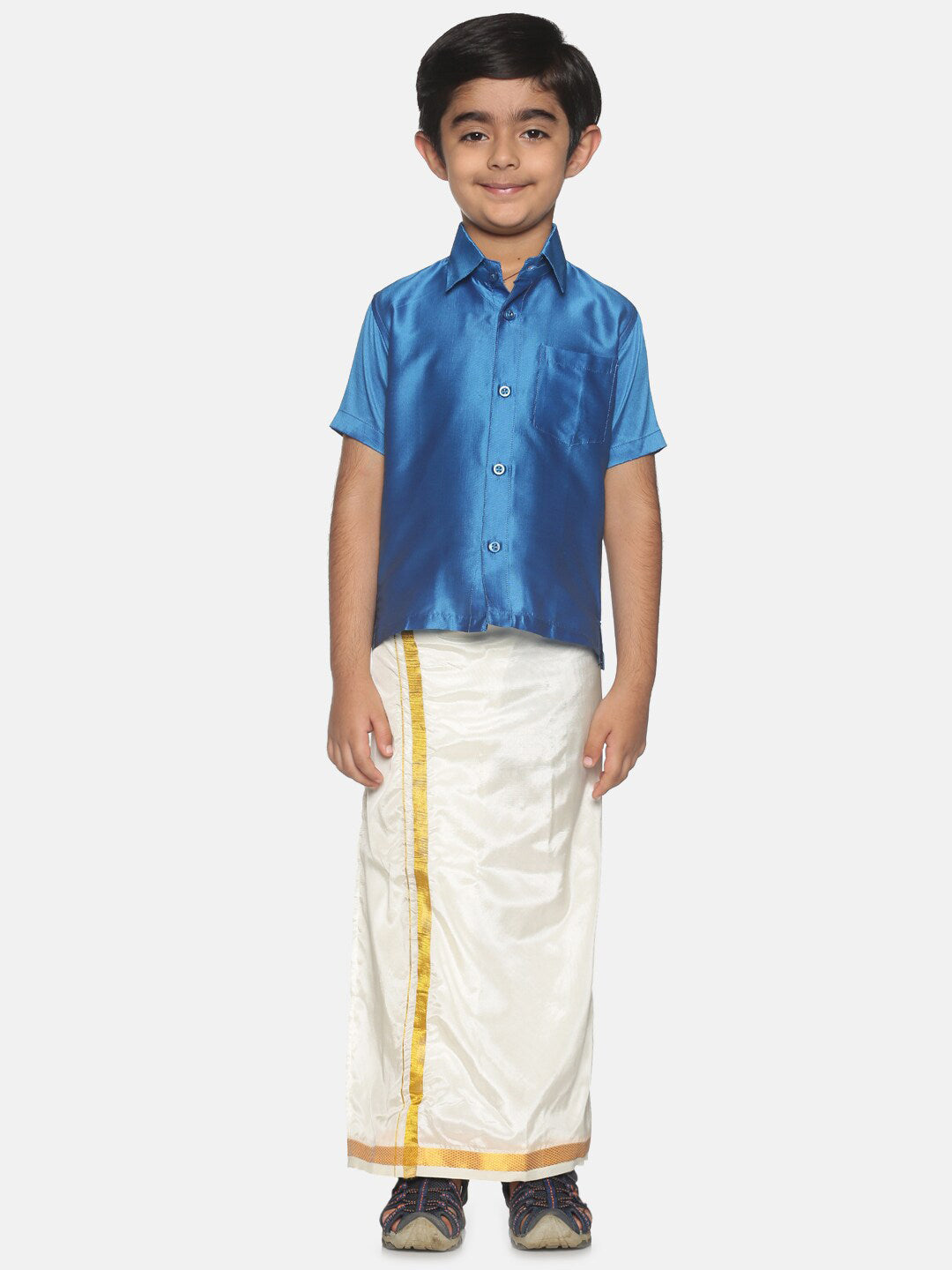 Sethukrishna Blue & White Shirt with Dhoti Set For Boys - Distacart