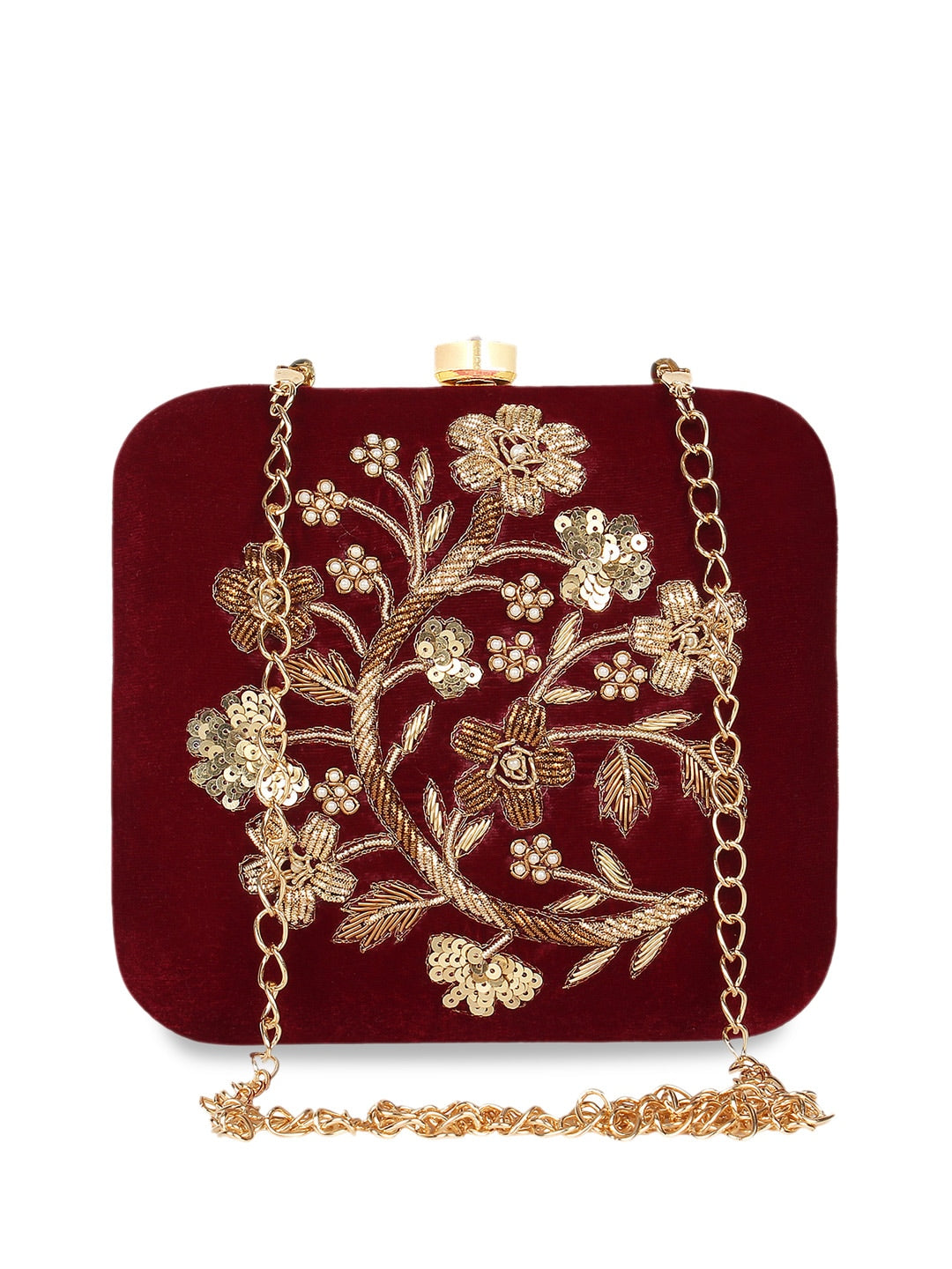 Anekaant Maroon & Gold-Toned Embellished Embellished Clutch - Distacart