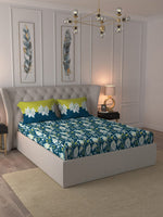 Thumbnail for MYTRIDENT Blue White Floral Cotton 144 TC Queen Bedsheet With 2 Pillow Covers - Distacart