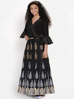 Thumbnail for NOZ2TOZ Black & Gold-Toned Block Printed Ready to Wear Lehenga & Choli Set For Girls - Distacart