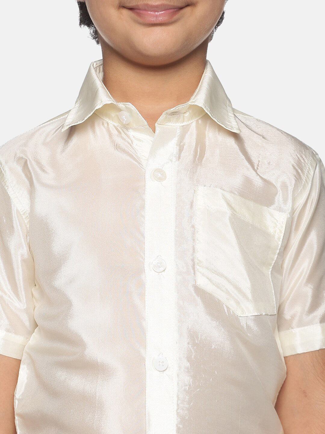 Sethukrishna Boys Cream-Coloured & Gold-Toned Shirt with Dhoti - Distacart