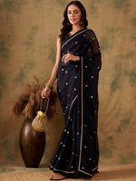 Thumbnail for Sangria Floral Sequin Embroidered Organza Sarees - Distacart
