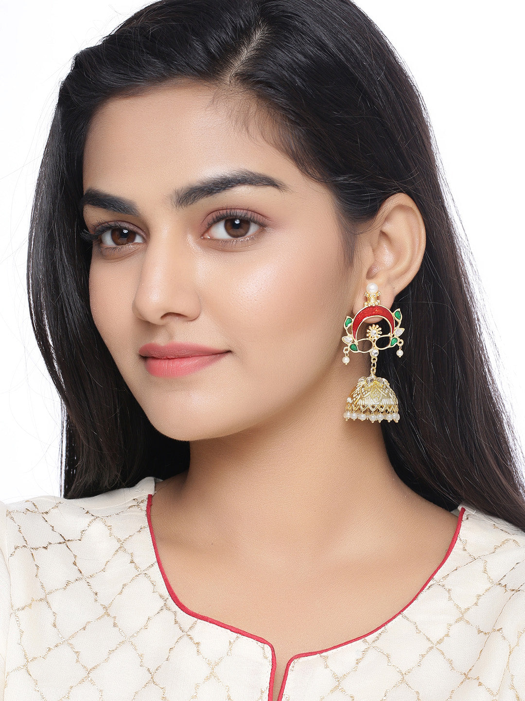Shoshaa Gold-Plated & Red Enamelled Classic Jhumkas - Distacart