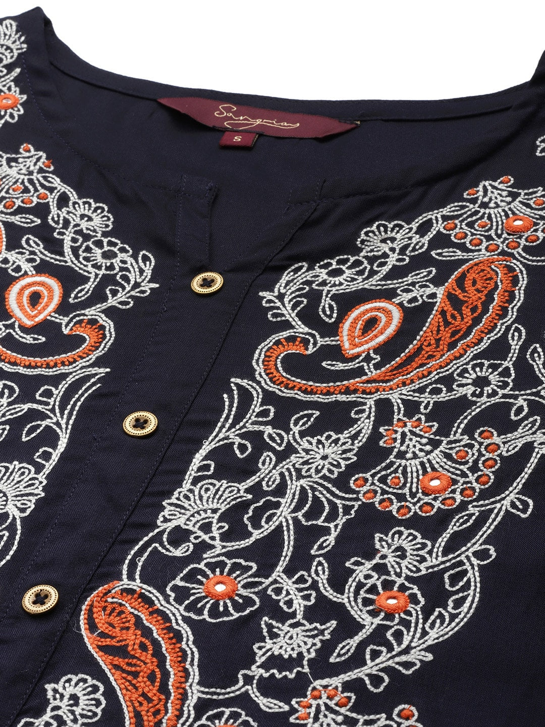 Sangria Women Navy Blue Ethnic Motifs Embroidered Kurta with Palazzos - Distacart