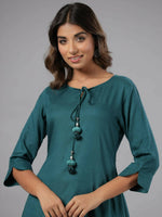 Thumbnail for Juniper Women Teal Rayon Solid Asymmetric Kurta - Distacart