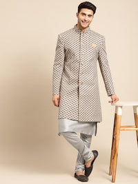 Thumbnail for KISAH Men Cream & Silver-Coloured Printed Sherwani Set - Distacart