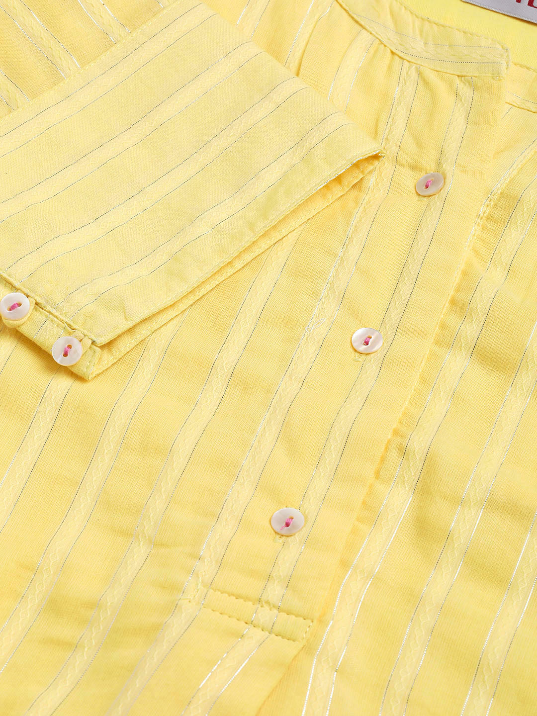 Biba Women Yellow Striped Straight Kurta - Distacart