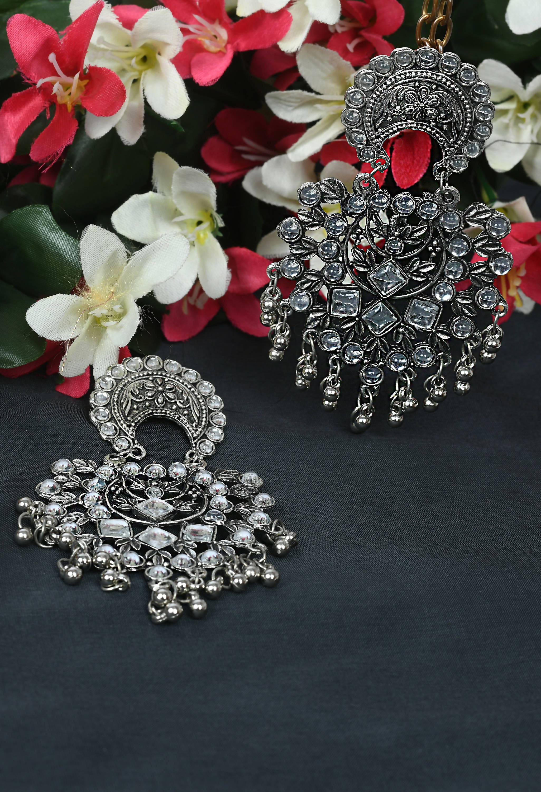 Mominos Fashion Johar Kamal Silver Color Base With Kundan Earrings - Distacart