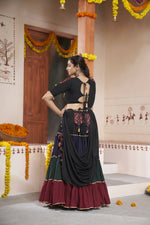 Thumbnail for Multi Color Viscose Rayon Thread Embroidery with mirror work Navratri Lehenga Choli with Dupatta - Raas - Distacart