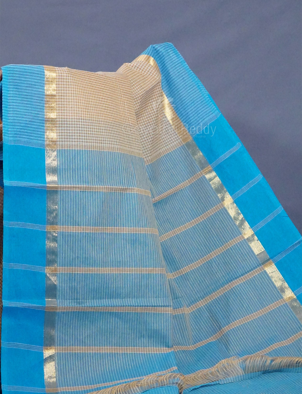 Dual Shade of Beige And Sky Blue Pure Mangalgiri Cotton By Gayathri Reddy Designer Studio - Distacart