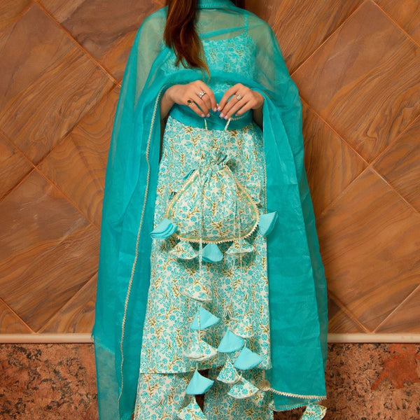 Pomcha Jaipur Magan Blue Cotton Suit Set - Distacart