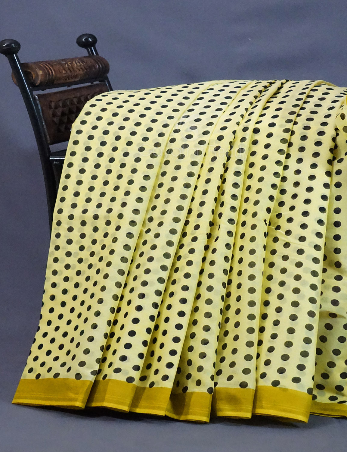 Lime Yellow Colour Polka Dots Pure Mulmul Cotton Saree By Gayathri Reddy Designer Studio - Distacart