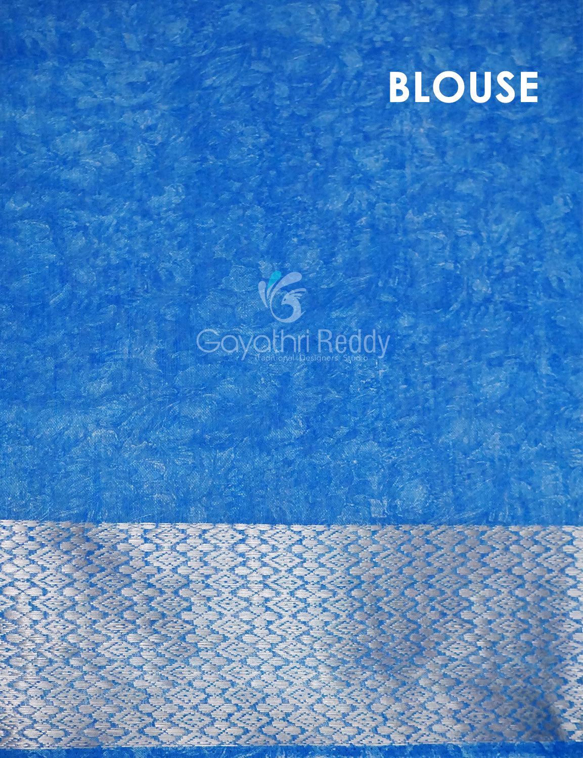 Powder Blue And Dark Blue Coloured Floral Print Semi Chanderi Saree By Gayathri Reddy Designer Studio - Distacart