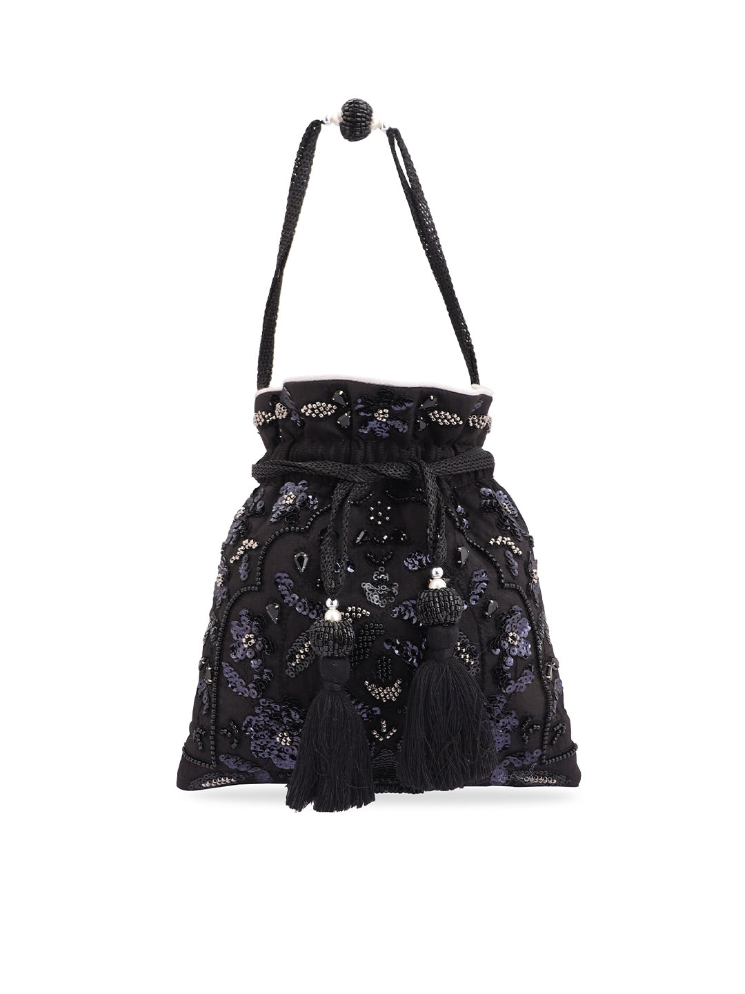 Masq Black & White Embroidered Potli Clutch - Distacart