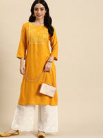 Thumbnail for Sangria Women Ethnic Motifs Yoke Design Mirror Work Kurta - Distacart