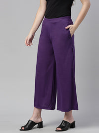 Thumbnail for Souchii Women Purple Knitted Palazzos - Distacart
