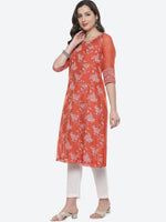 Thumbnail for Biba Women Orange Ethnic Motifs Printed Kurta - Distacart