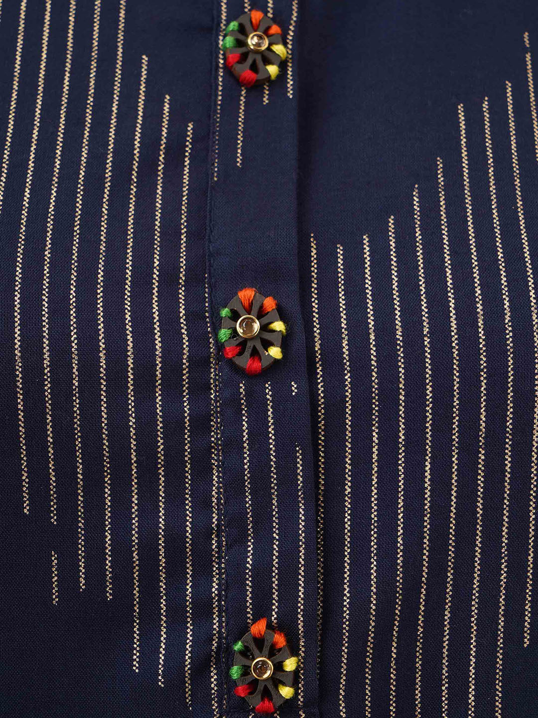 Kalini Women Navy Blue & Gold Striped Rayon Straight Kurta - Distacart