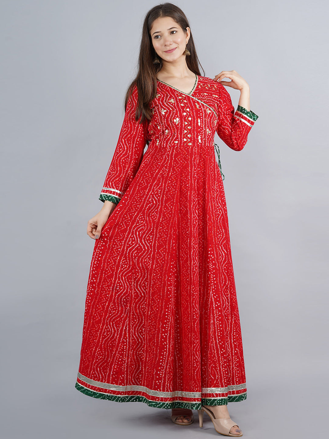 Kalini Women Red & fire brick Ethnic Motifs Yoke Design Mirror Work Anarkali Kurta - Distacart