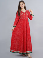 Thumbnail for Kalini Women Red & fire brick Ethnic Motifs Yoke Design Mirror Work Anarkali Kurta - Distacart