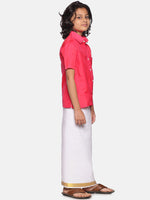 Thumbnail for Sethukrishna Boys Rose & White Shirt with Dhoti - Distacart