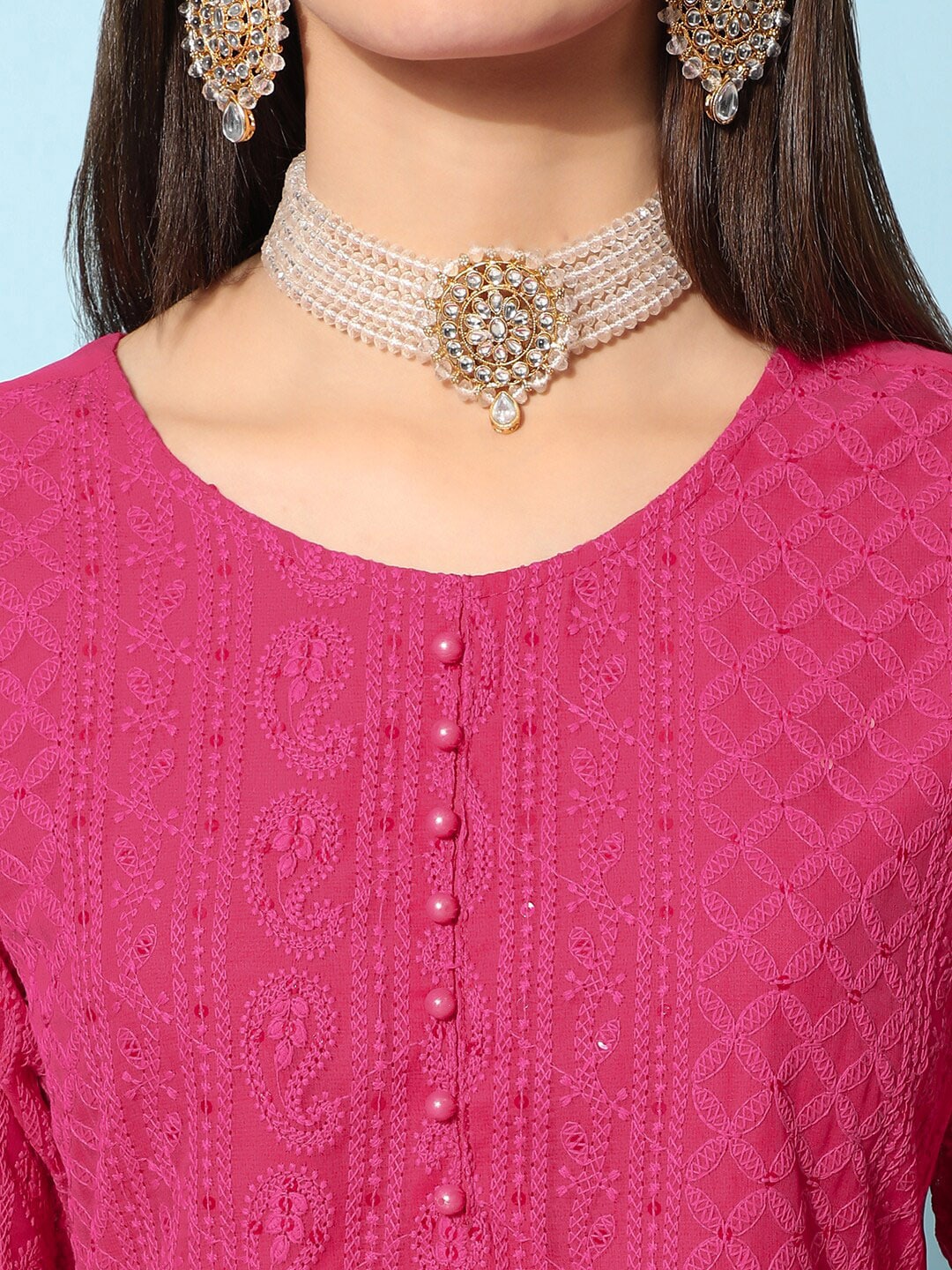 Kalini Ethnic Motifs Embroidered Chikankari Georgette Kurta - Distacart