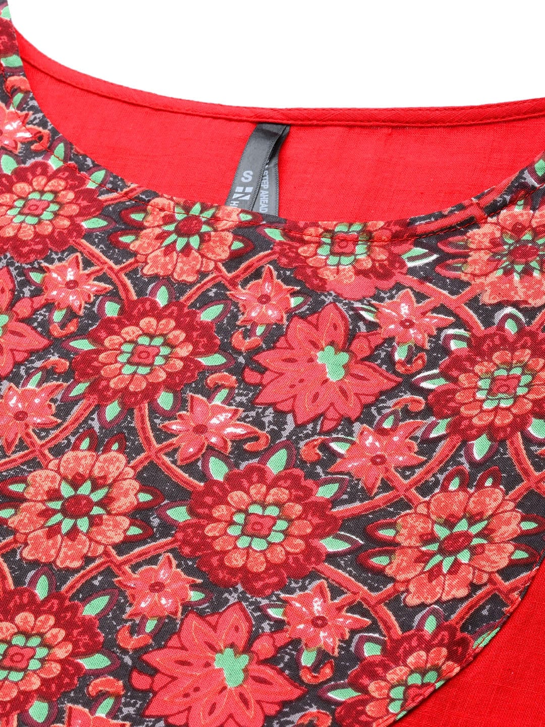 HERE&NOW Women Red & Black Yoke Design Pure Cotton Kurta - Distacart