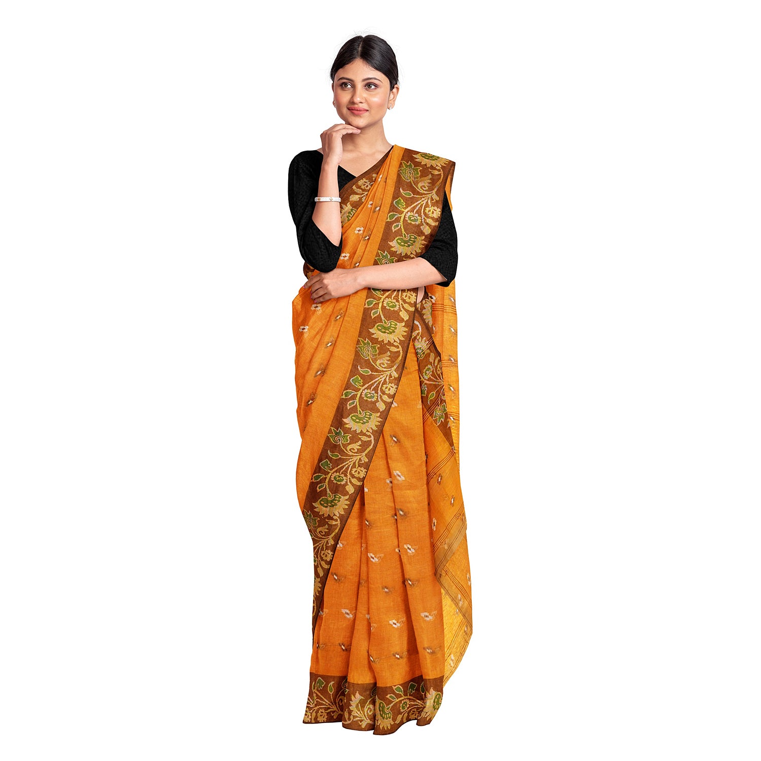 Exclusive Collection 100% Pure Cotton Musturd Tant Saree With Hand Weaving Work - Distacart